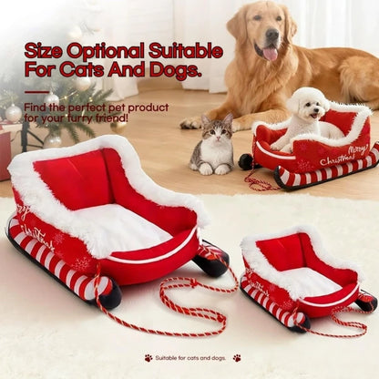 Sleigh Style Pet Sleeping Bed Fluffy Fleece Lined Dog Sofa Cushion Ultra‑Soft Non‑Slip Winter Christmas Decoration for Cats Dogs