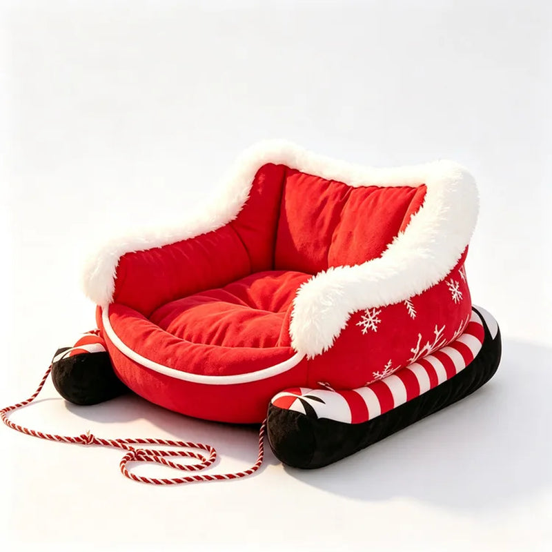 Sleigh Style Pet Sleeping Bed Fluffy Fleece Lined Dog Sofa Cushion Ultra‑Soft Non‑Slip Winter Christmas Decoration for Cats Dogs