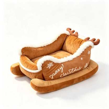 Sleigh Style Pet Sleeping Bed Fluffy Fleece Lined Dog Sofa Cushion Ultra‑Soft Non‑Slip Winter Christmas Decoration for Cats Dogs